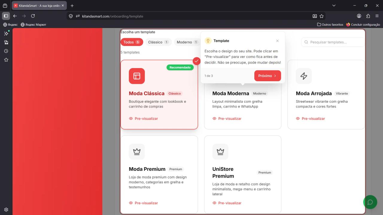 Detalhe do tooltip 'Template' explicando como usar Pré-visualizar