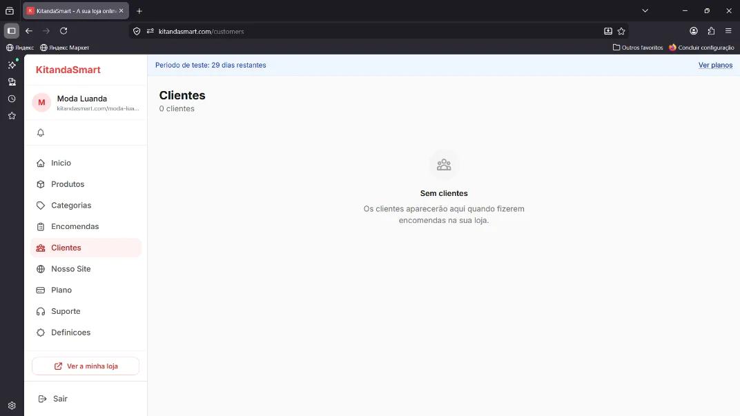 Tela 'Clientes' com estado vazio e mensagem 'Sem clientes'