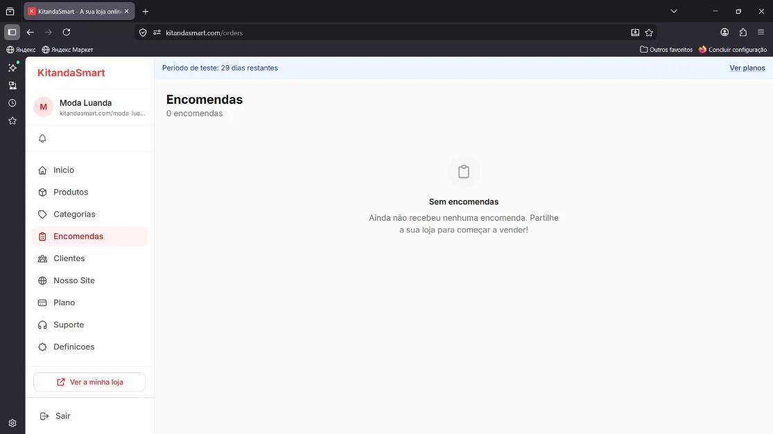 Tela 'Encomendas' com estado vazio e mensagem 'Sem encomendas'
