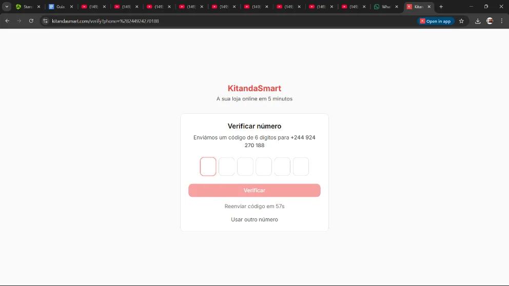 Tela de verificação de código SMS de 6 dígitos